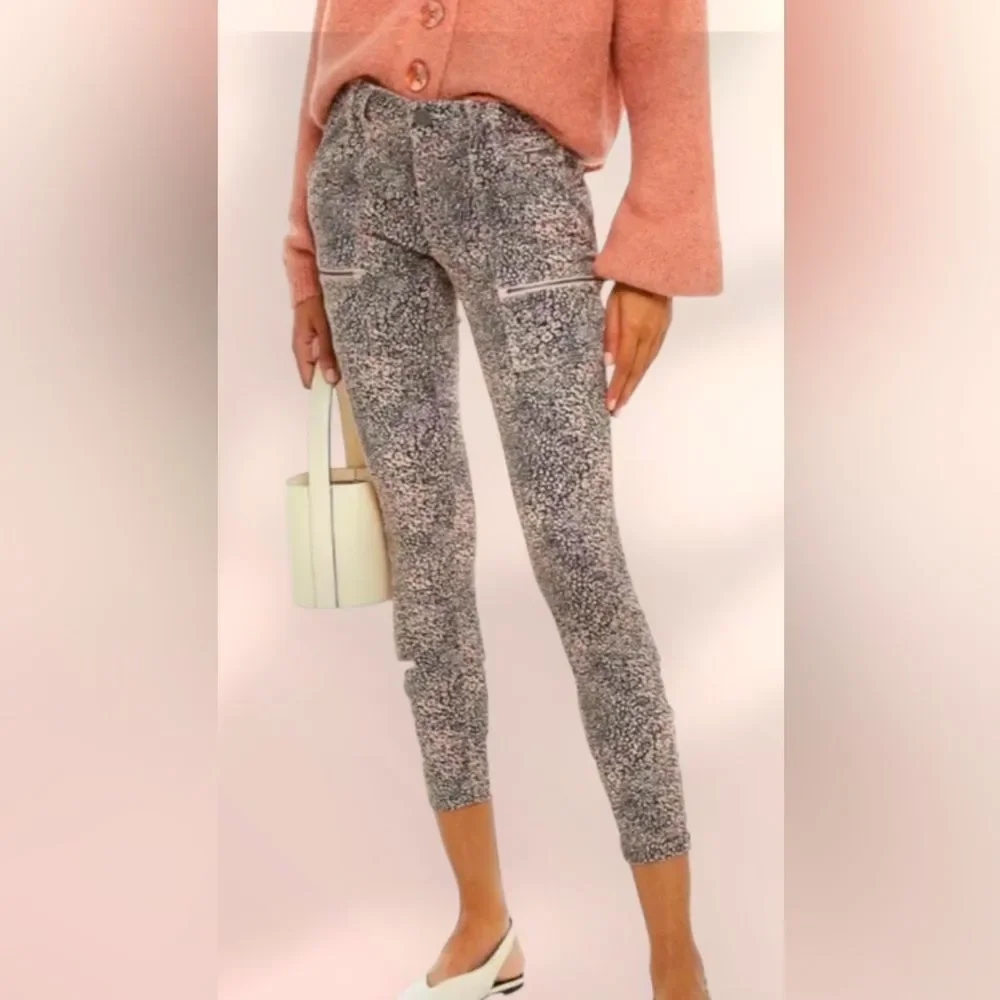 Free People | Joie Park skinny cargo jeans black & pink animal print NWT size 27 - Picture 2 of 11